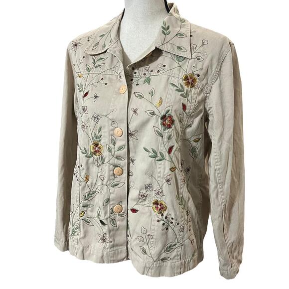 VTG Y2K Tantrums Tan & Multicolored Floral Embroidered Lightweight Jacket L - Picture 5 of 8